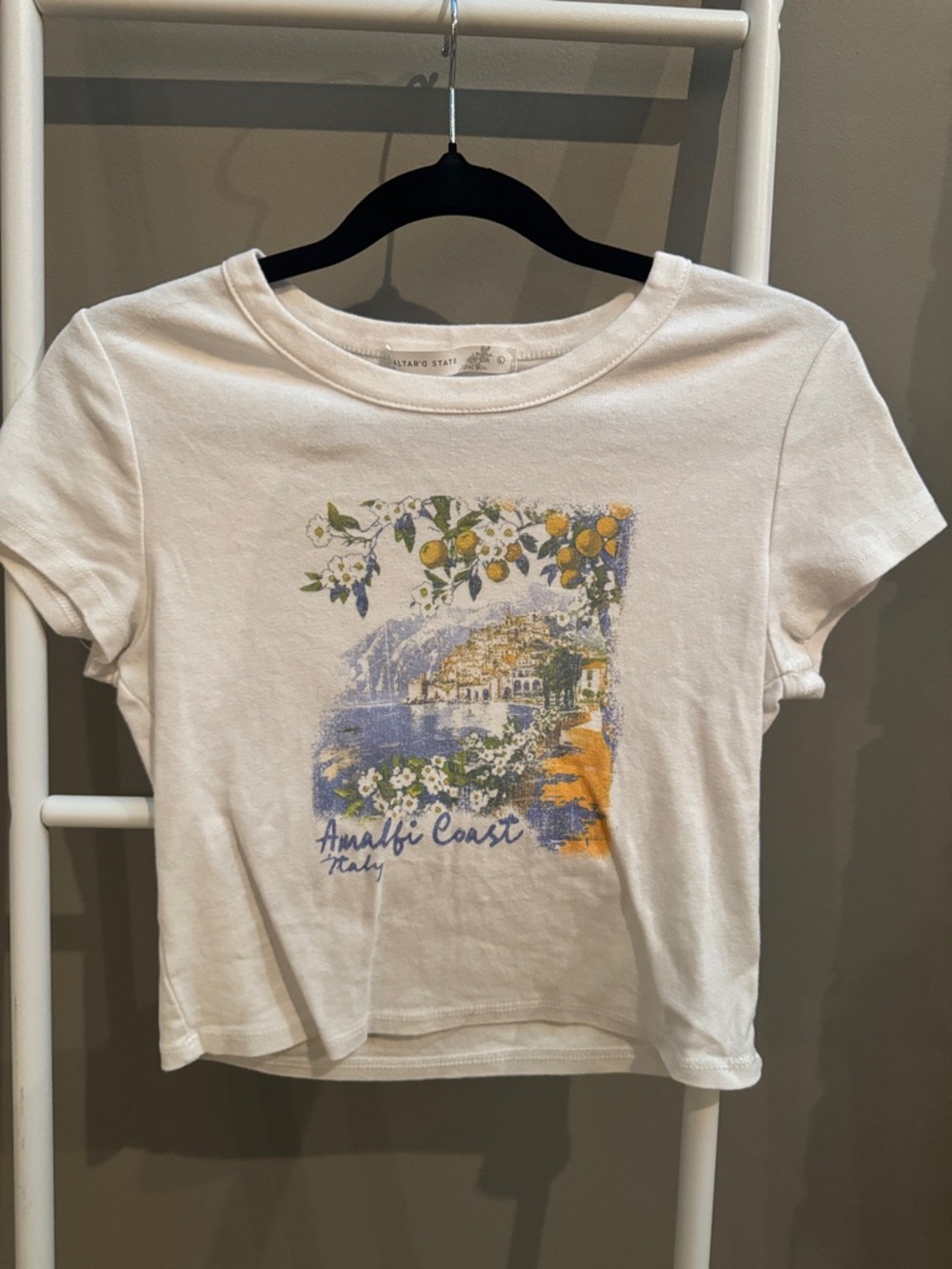Women’s Altar’d State Amalfi Coast Graphic Tee - White with Yellow & Blue Print